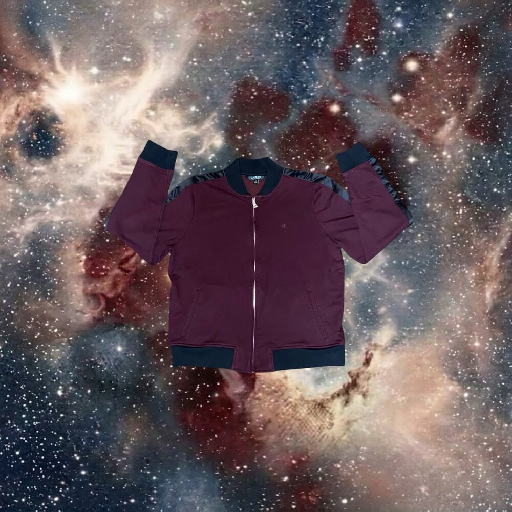 Lauren Ralph Lauren Womens Large Maroon Burgundy Full Zip Bomber Track Jacket